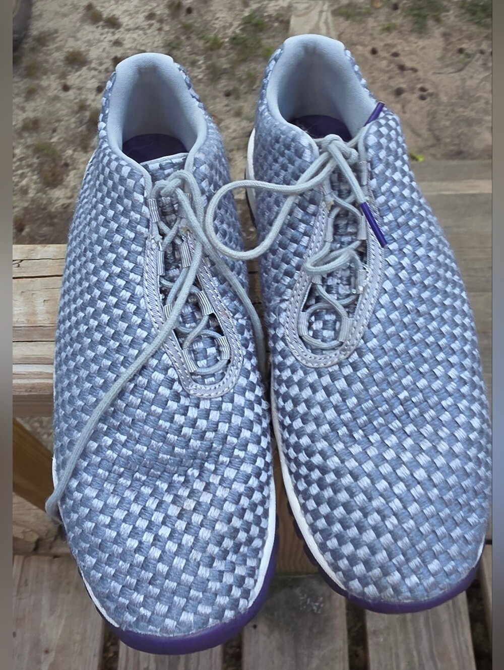 Jordan Future Low Woven Sneakers in Wolf Gray and Purple 6Y 6 Y